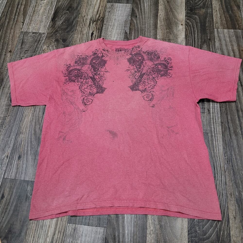 Vintage Y2K MMA Elite Grunge Goat Skull Cross Shirt Red Mens Size XL
